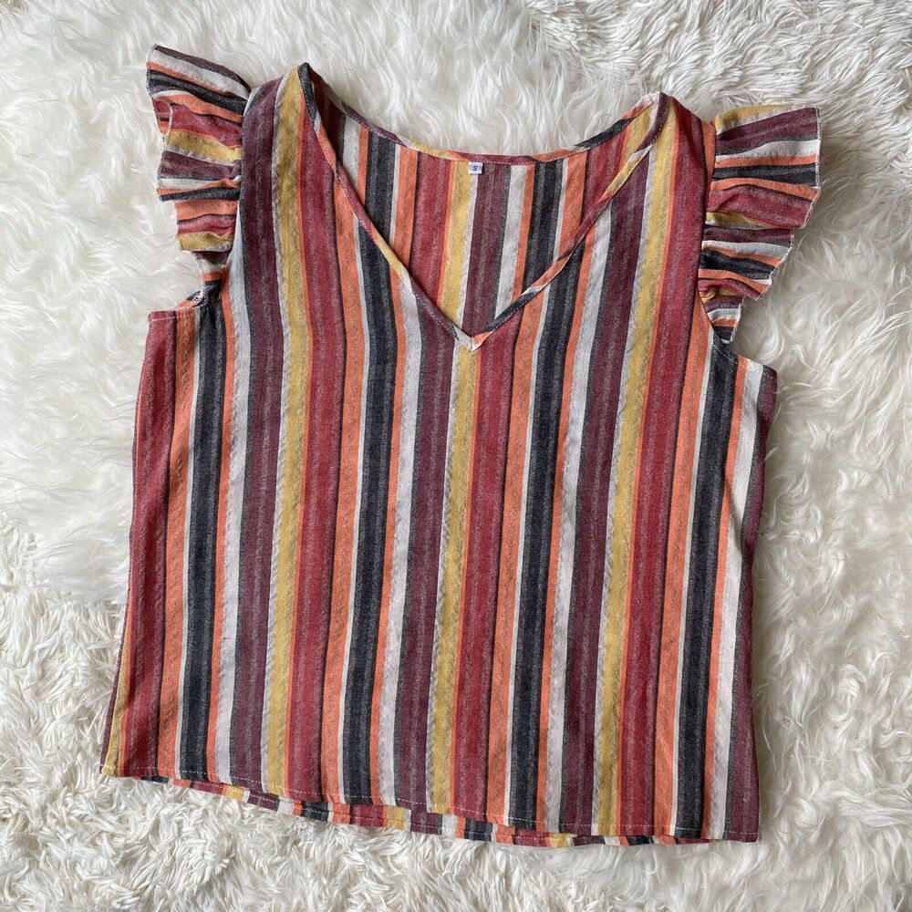 SHEIN VCAY Striped Top with Flutter Sleeves, Size S